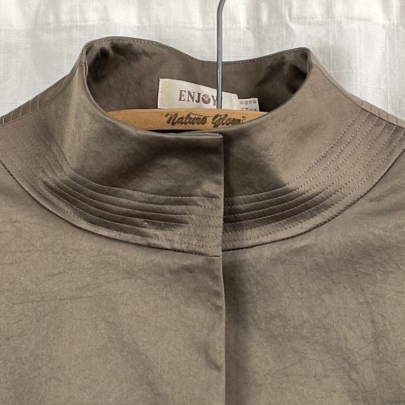 Vintage 90s Y2K Jacket Blazer by ENJOY medium brown shimmer kimono sleeve - Picture 3 of 16